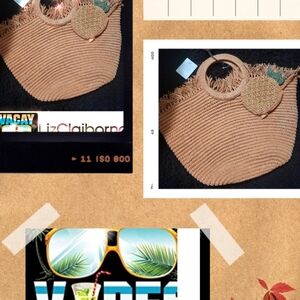 Liz Claiborne Beige Woven Vacation Ready Tote Bag